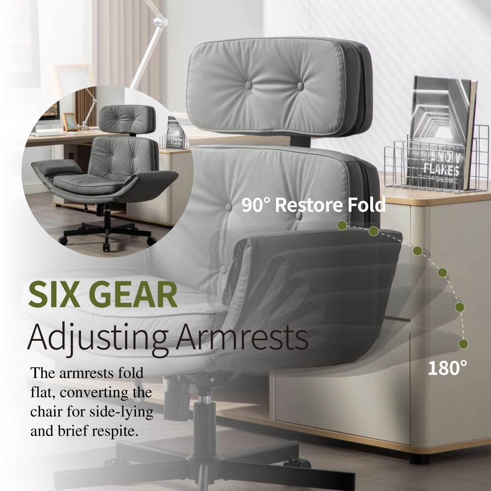PU Cross-Legged Office Chair - Adjustable Headrest/Armrests - Makeup/Gaming