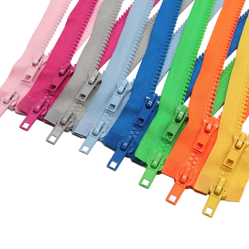 8 PCS 24 Inch 5 Two Way Separating Jacket Zippers, 8 Colors Plastic Bulk, Coat