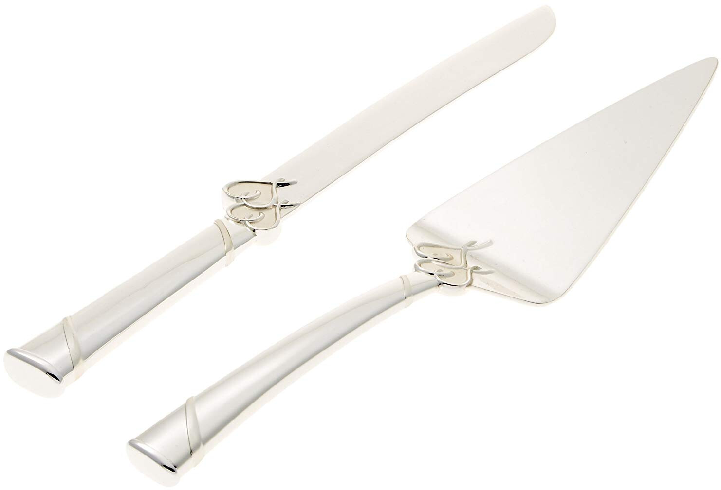 Wedding Cake Knife Server Set Dessert Silver Plated Heart Anniversary Engagement