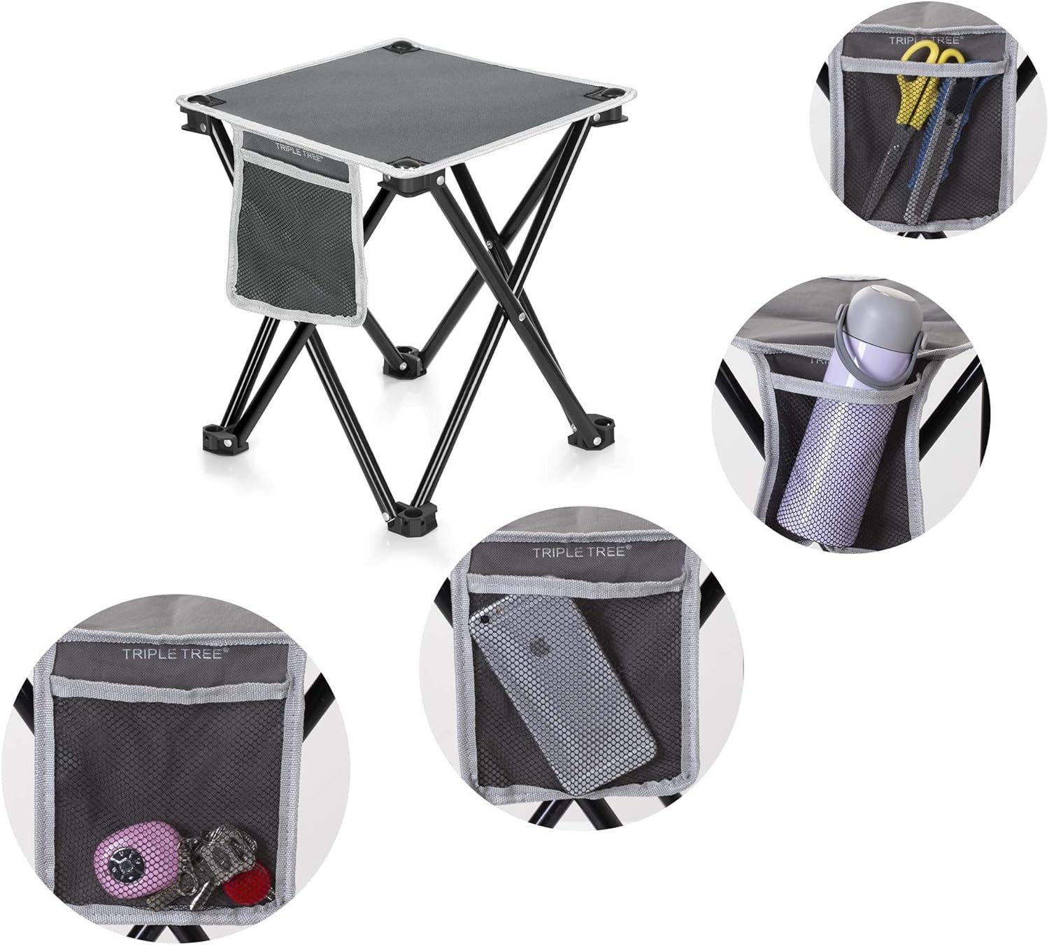 Triple Tree 2 Pack Folding Camping Stool, 13.8 Inch Small Portable Lightweight
