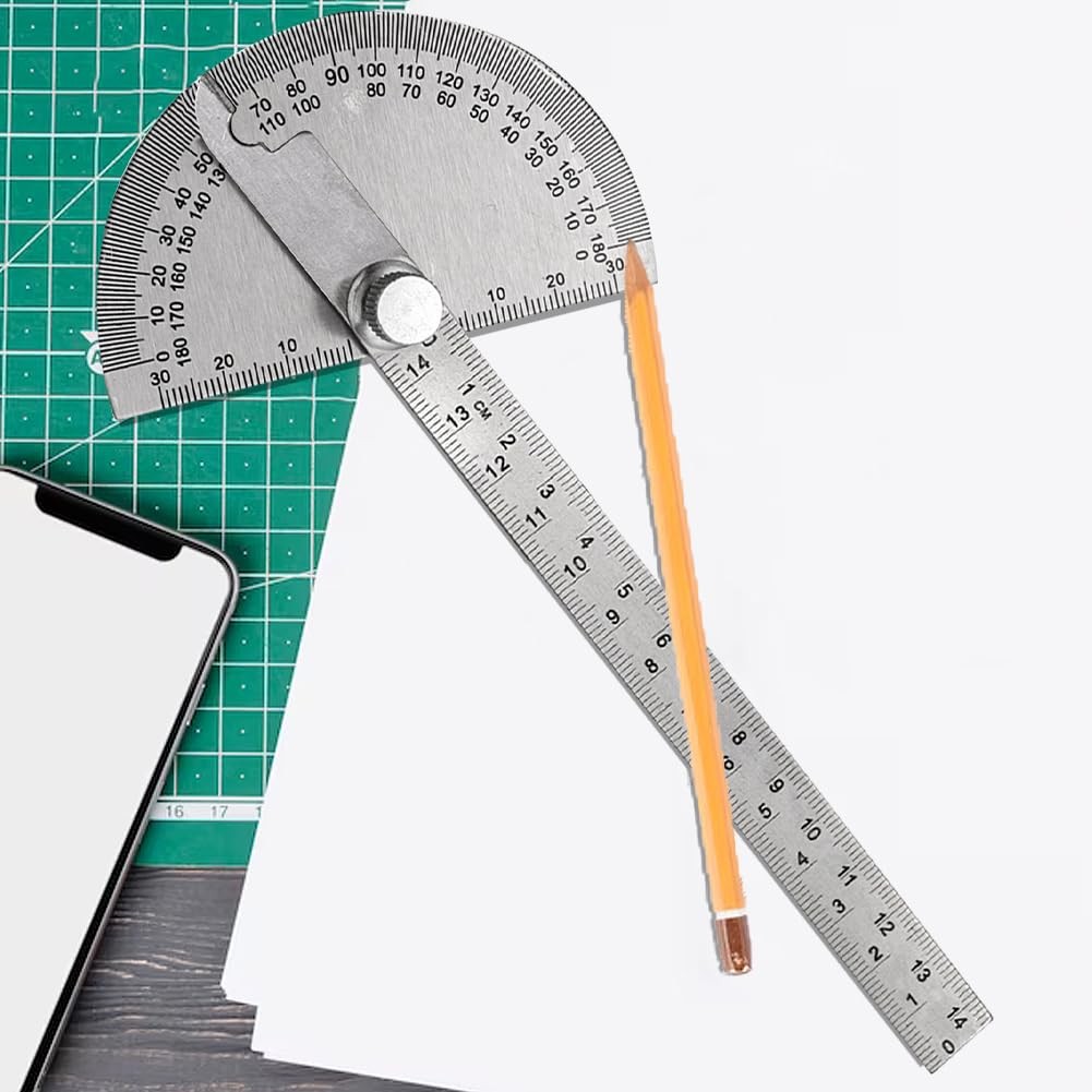 Stainless Steel Angle Protractor 0-180 Degree Round Head Silver