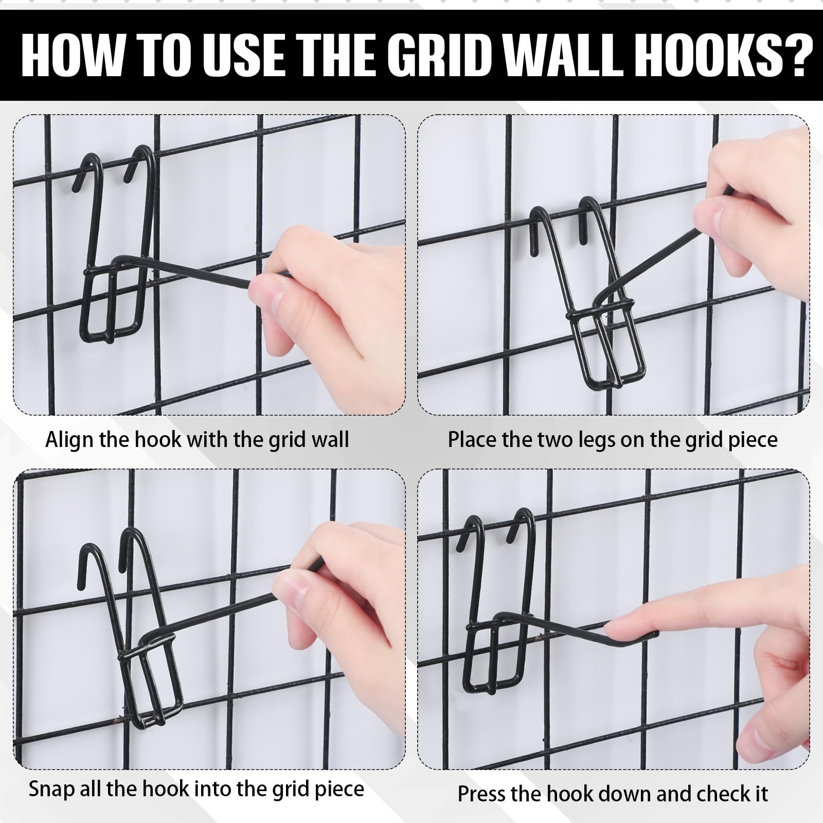 25 PCS 6 Inch Grid Wall Hooks Panel Store Garage Mount Display Hanger Black