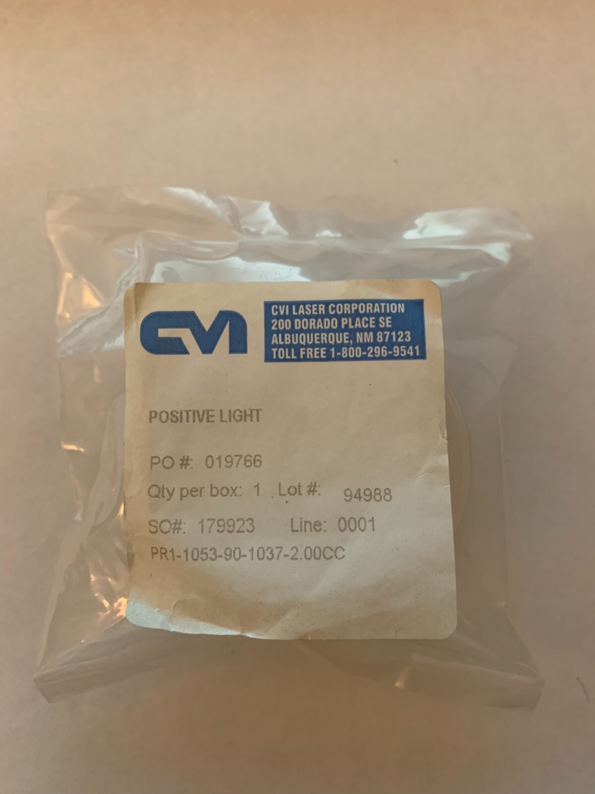 CVI HIGH ENERGY PARTIAL REFLECTING LASER MIRROR PR1-1053-90-1037-2.00C