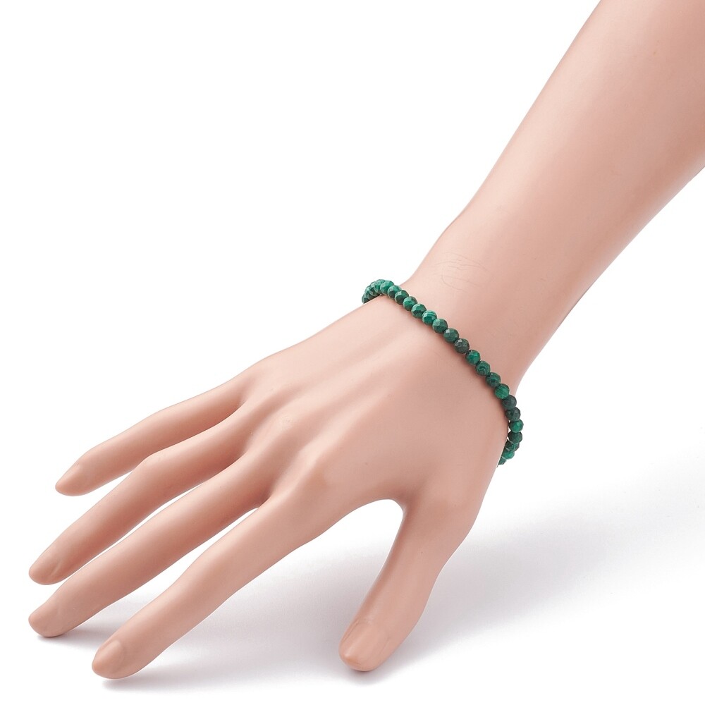 Natural Faceted Malachite Beaded Bracelets Round. 4.5mm. 2.36 inch inner diamete