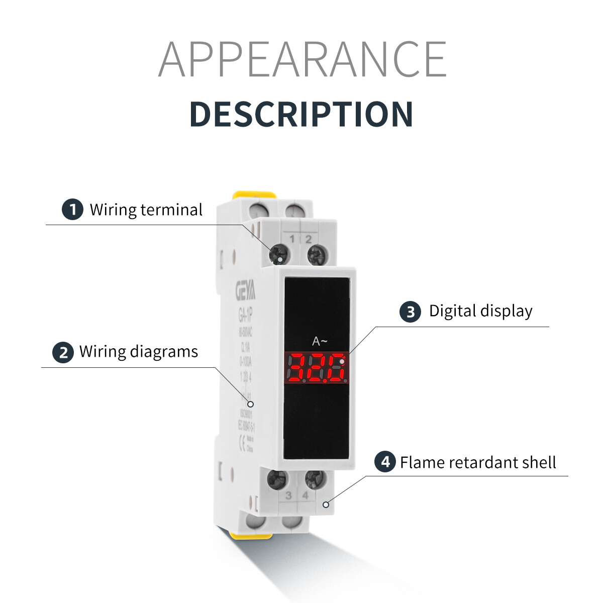 GEYA Single Three Phase Modular Current Meter LED Display AC 0A-100A 80V-500V