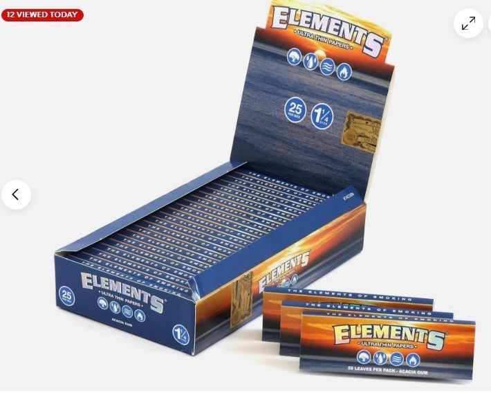 ELEMENTS 25 PACK 1 BOX ELEMENTS 1 1/4 (1.25) ULTRA THIN RICE ROLLING PAPERS
