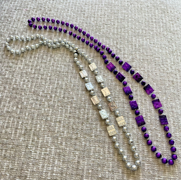 Mardi Gras Krewe of IRIS Throw Bead Specialty Necklace Purple Silver 20" NOLA