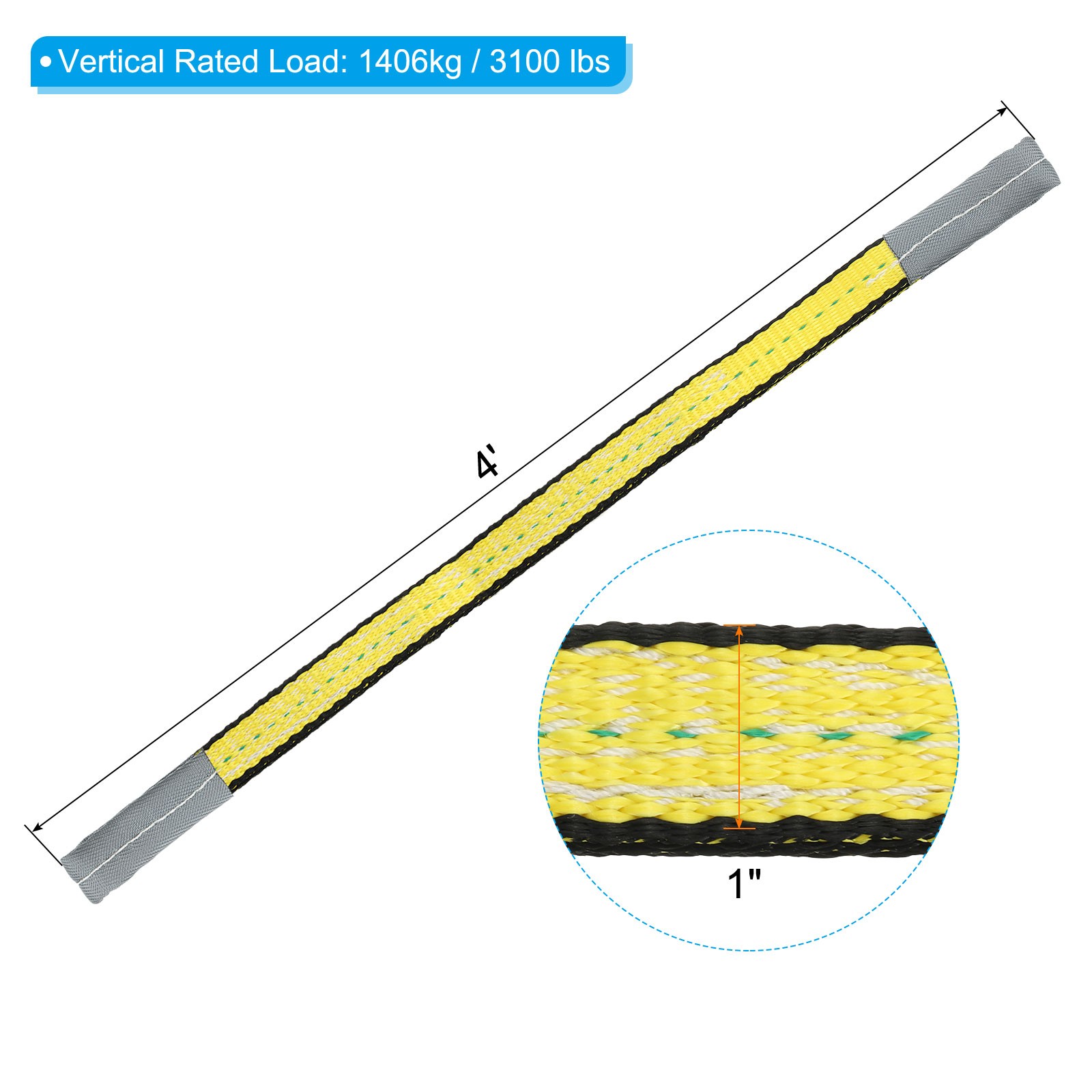 2-Ply 1"x4' Lift Strap 3100lbs Polyester Tie Down Web Straps, Yellow