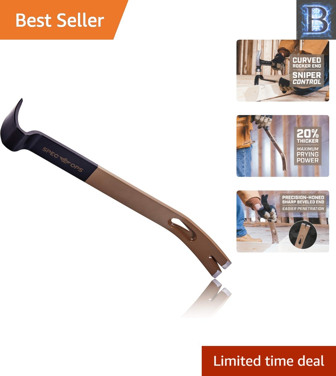 Durable 15-Inch Flat Pry Bar Crowbar for Professional Nail Pulling & Demolition