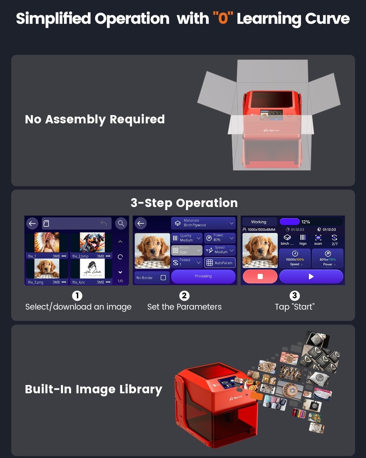 AlgoLaser 5W Laser Engraver Machine: Portable & Smart with 3.5" Touch Screen,...