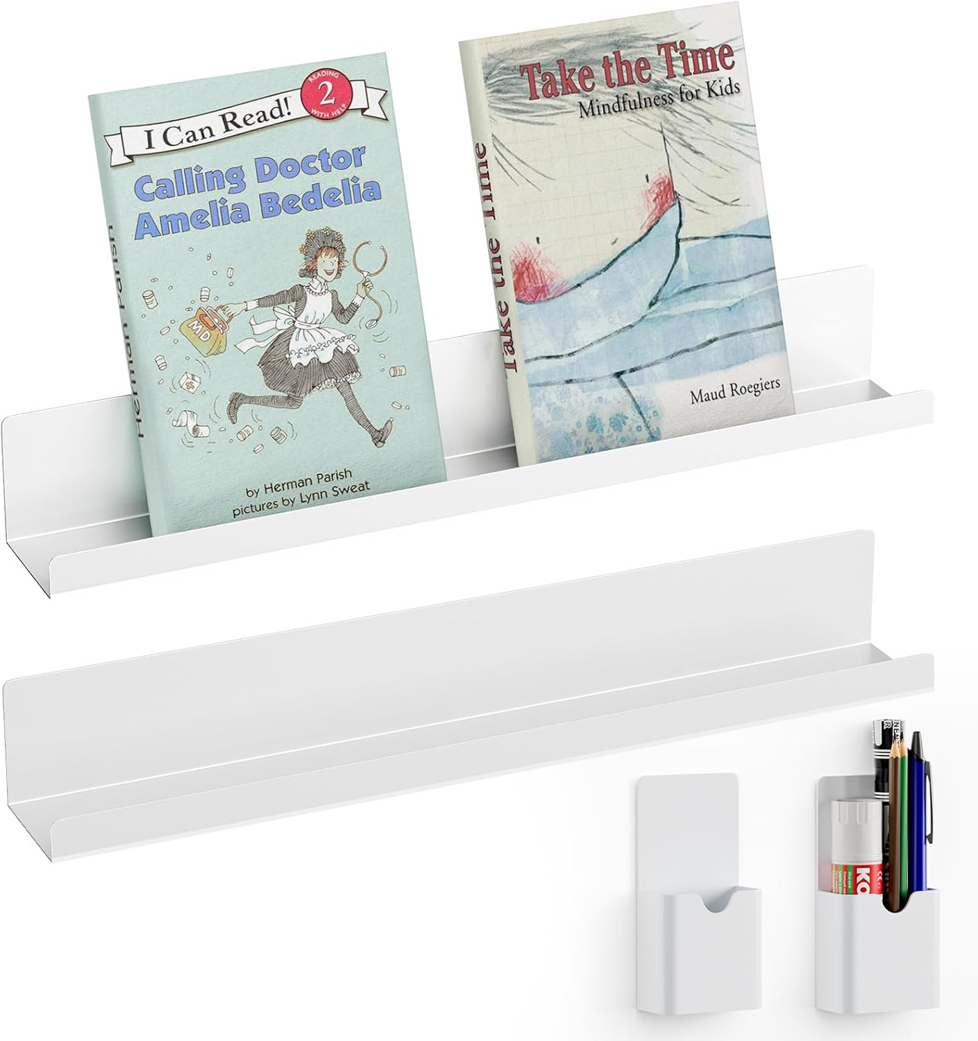 Metal Magnetic Book Shelf: Book Display Shelf 2-Pack Strong Adsorption with 2 Pe