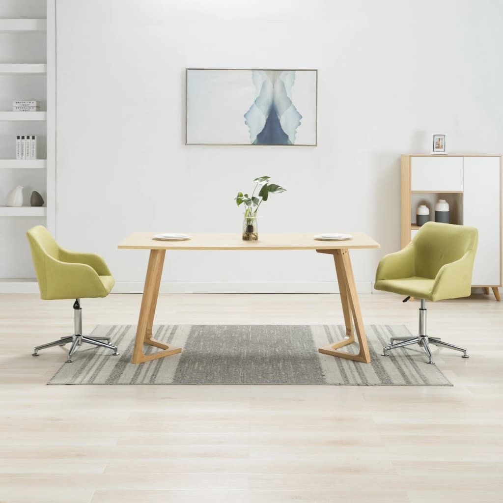 Dining Chair Set of 2 Green Fabric Medium Swivel Dining Chair