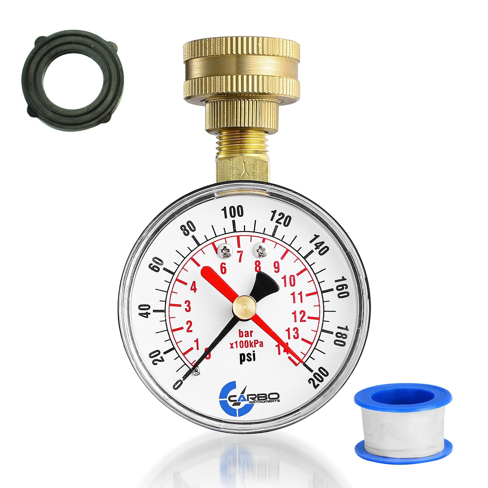 CARBO Instruments 2-1/2" Water Pressure Test Gauge, 0-200 PSI, Red 2.5", red