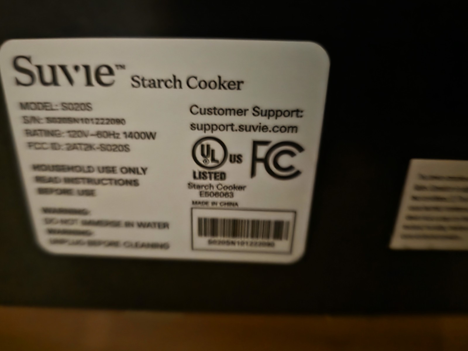 Suvie Kitchen Robot Starch Cooker Model S020S