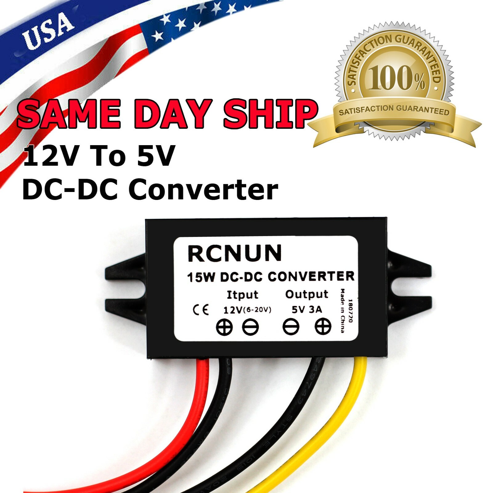 Waterproof DC-DC Converter 12V Step Down to 5V Power Supply Module 3A 15W BLACK