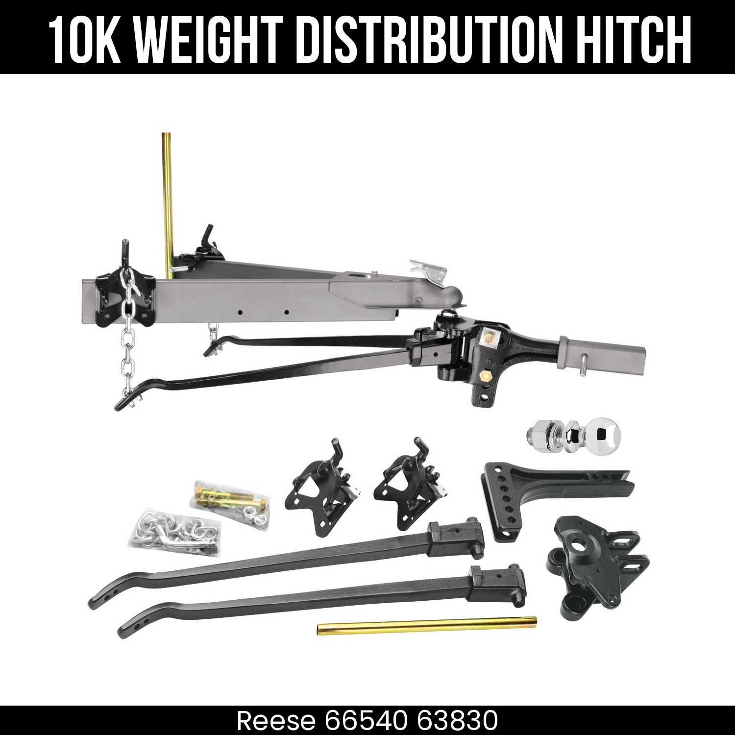 Reese Trunnion Hitch, 10K lbs, Adjustable Shank, 2 Inch Ball, 66540, 63830