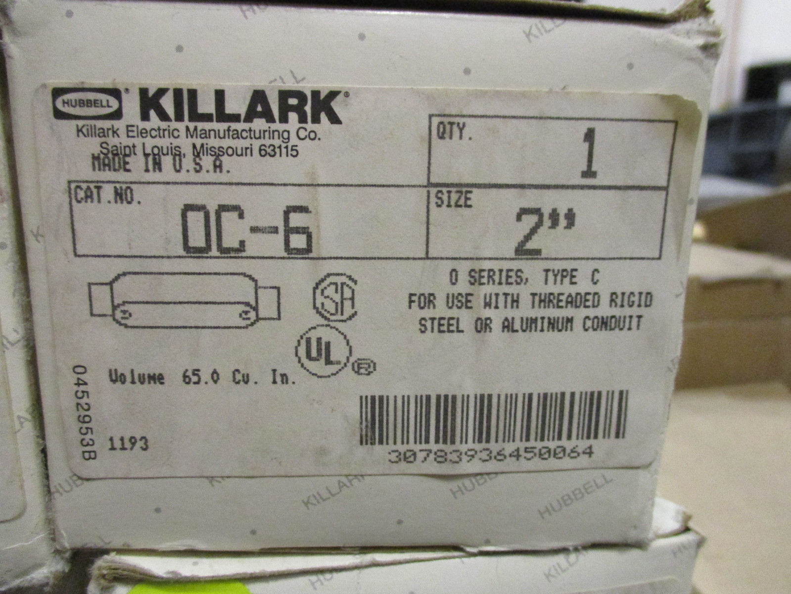 Killark OC-6 Threaded Diecast Aluminum Conduit Body 2" Type C (1) - NEW-B