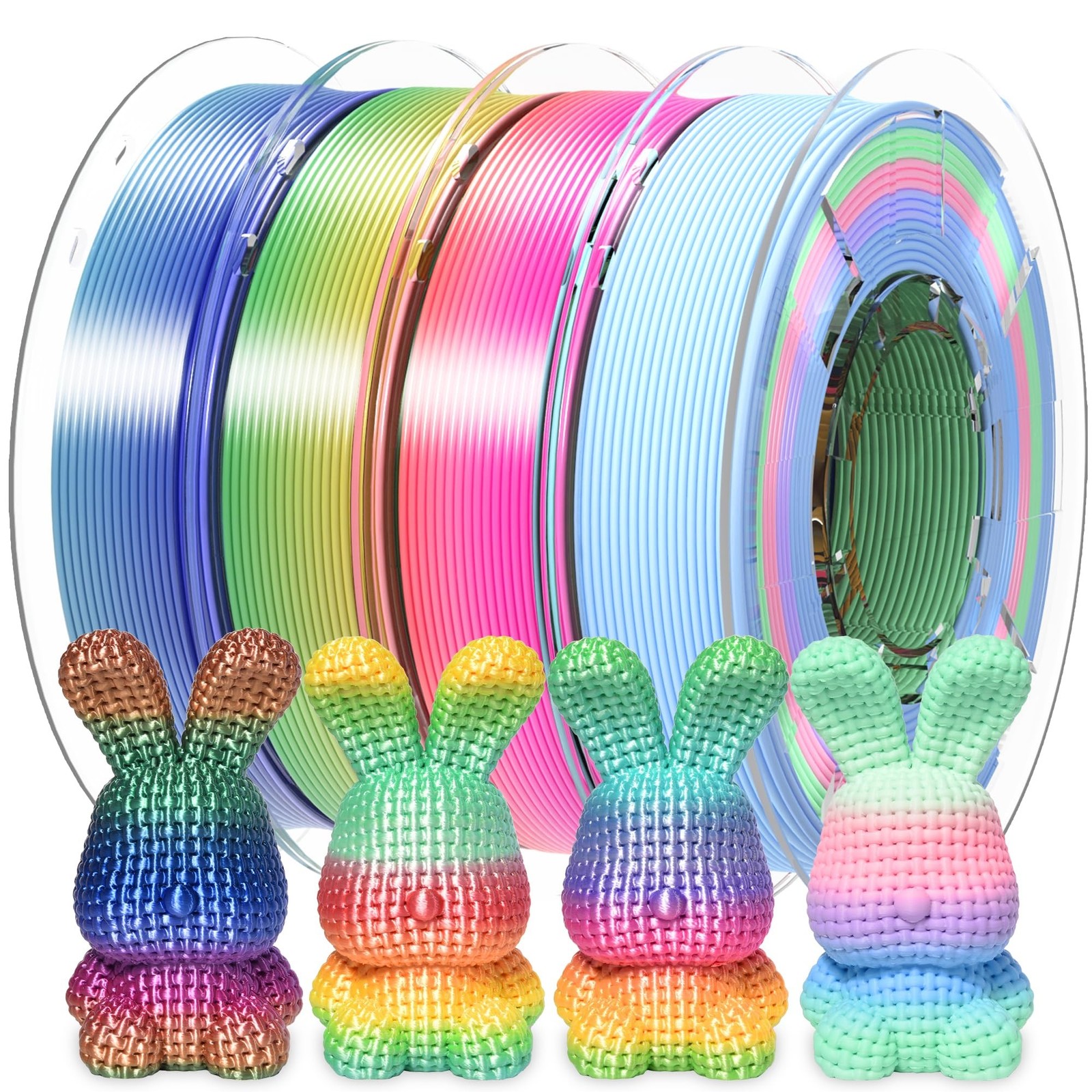 PINBALL Silk & Matte Rainbow PLA 3D Printer Filament 1.75mm, Shiny Multi-Colo...
