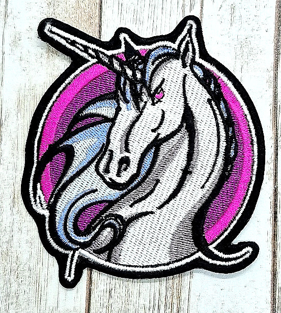 Unicorn With Purple Background  Iron On Embroidered Patch 3-1/8" X 3-3/4"