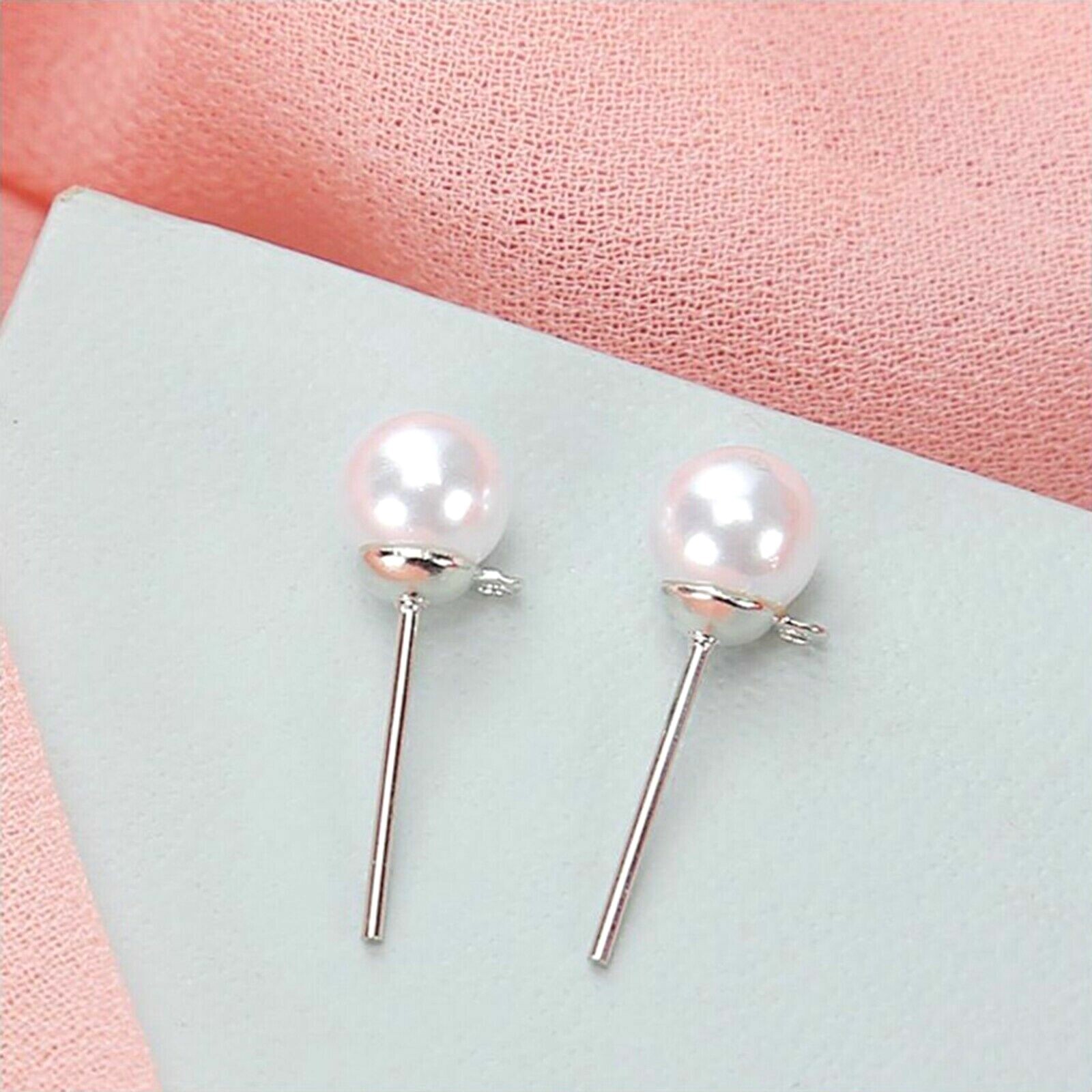 50pcs Pearl Ball Post 4mm 6mm 8mm Earring Ear Stud Dangle Earring With Loop