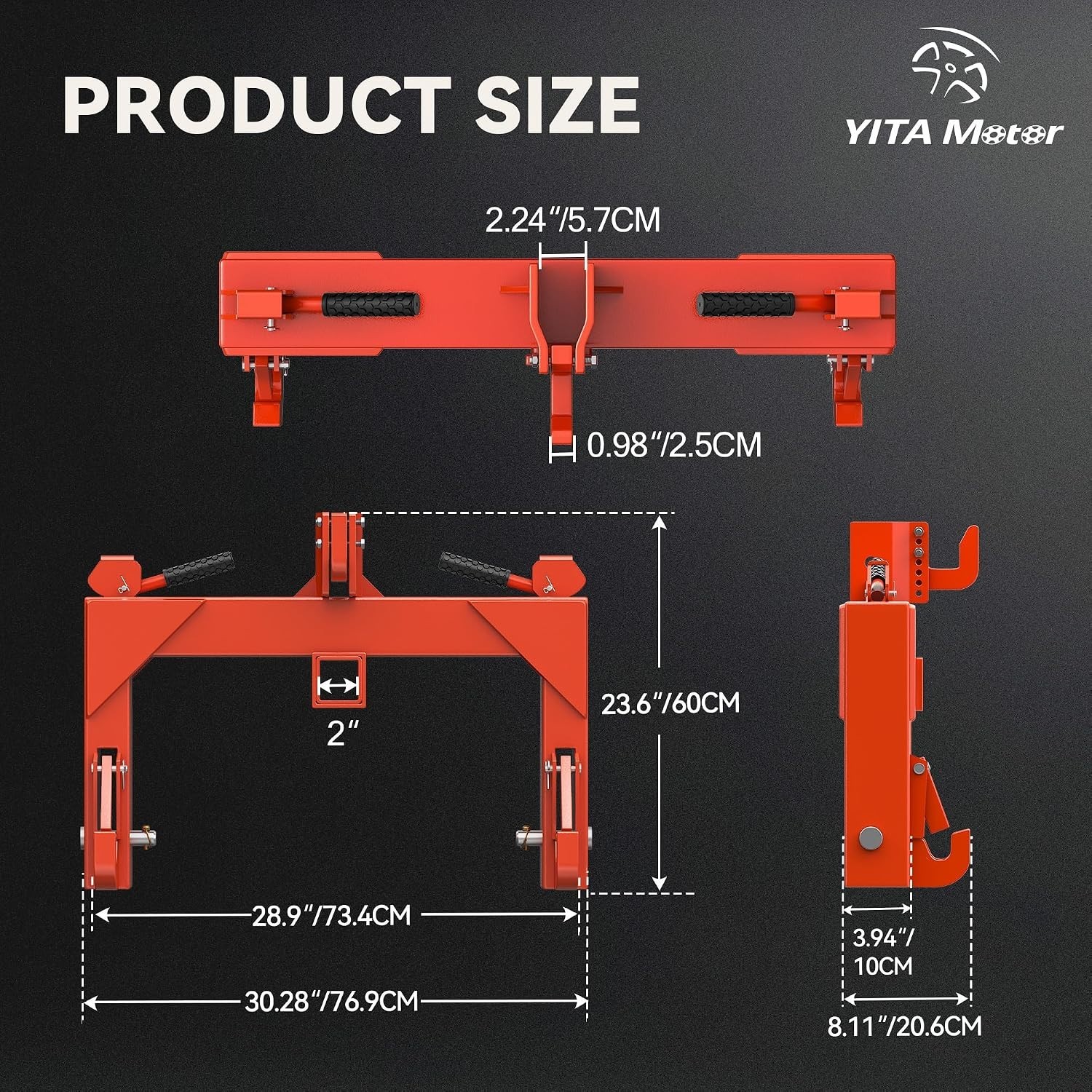 Adjustable 3 Point Quick Hitch Adapter with 2" Receiver for Category 1 Tractors