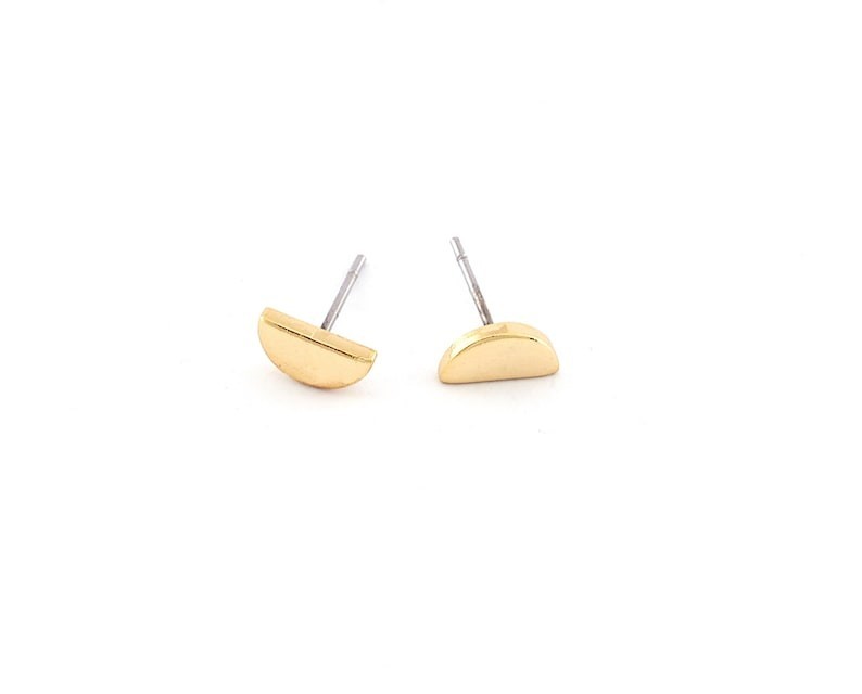 1 pair Semi Circle,Half Moon Earring Stud Post Shiny Gold Plated Brass 5168G
