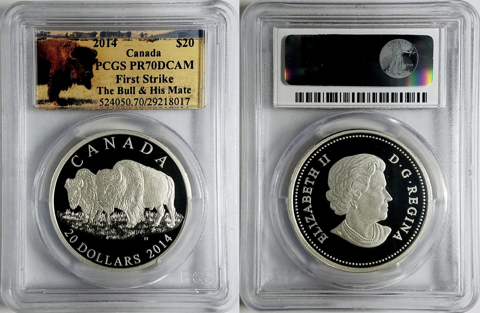 2014 $20 .9999 Silver Canada PCGS PR70DCAM The Bull & His Mate ~ FIRST STRIKE #3