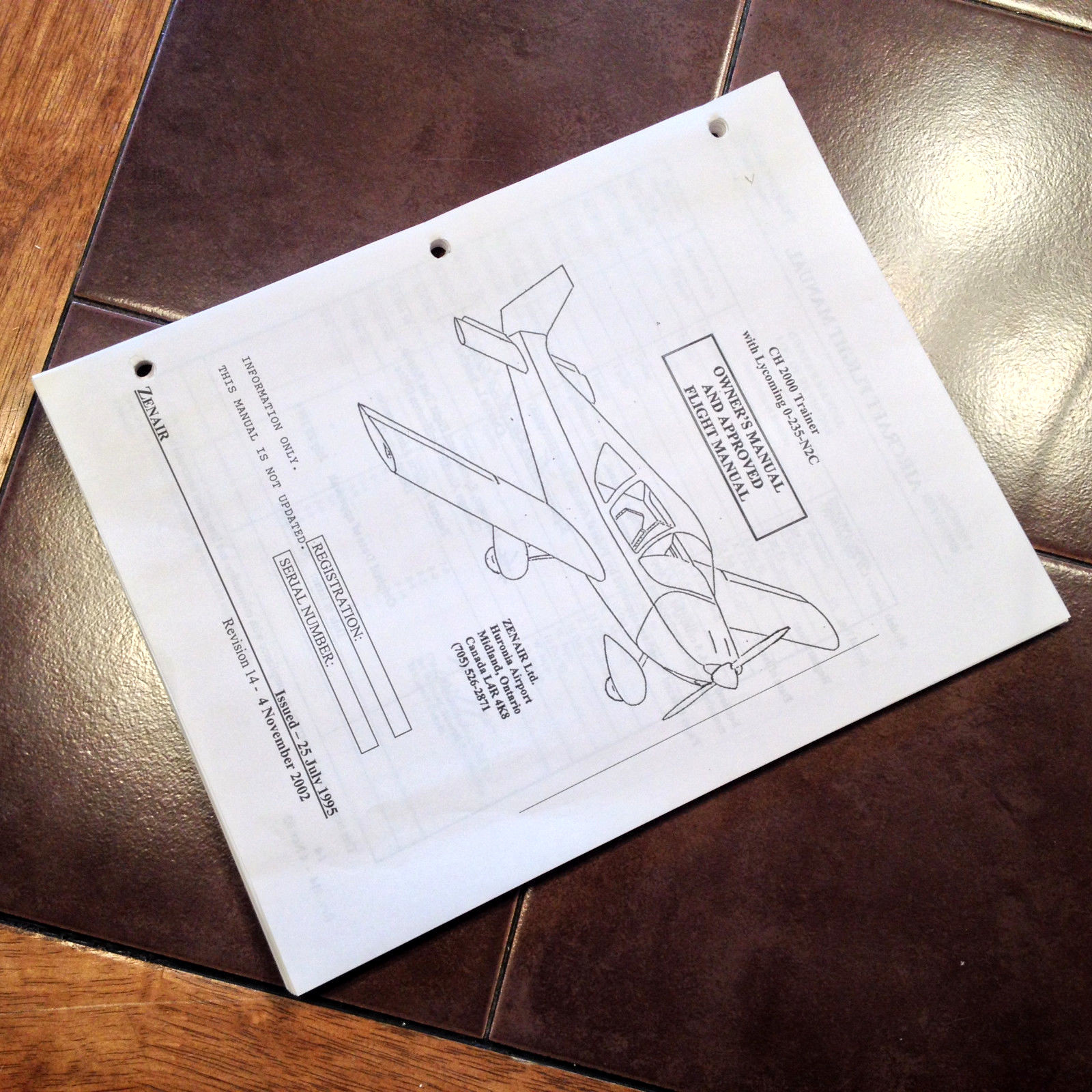 Zenair CH 2000 Trainer w Lycoming O-235-N2C Owner's Manual & Flight Manual