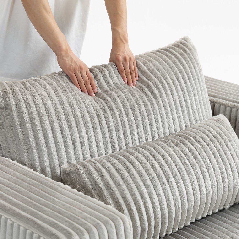 Modular Oversized Corduroy Floor Couch with Ottoman, All-Foam Deep-Seat