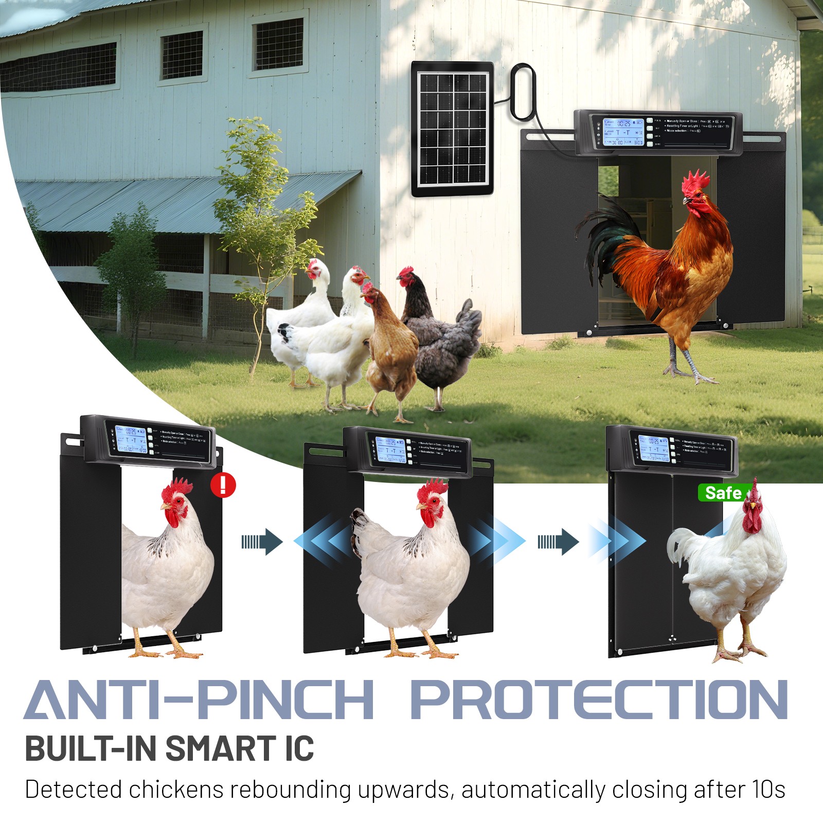 Solar Automatic Chicken Coop Door Opener with Timer Light Sensor Remote Control