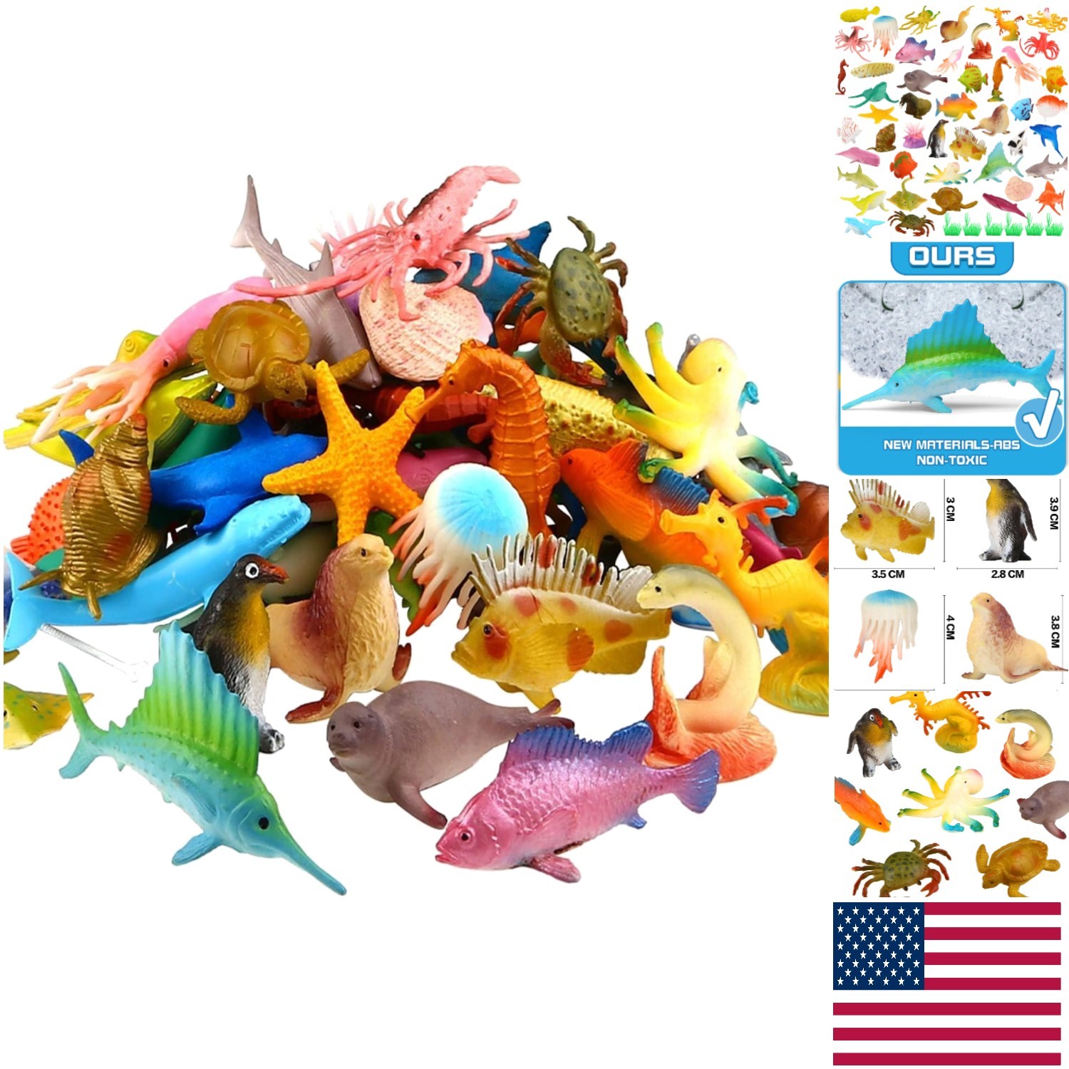 Ocean Animal Toys Set: 52 Pack Realistic Vinyl Figures, Perfect for Toddler Play