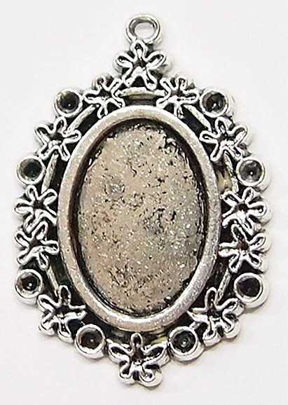 10 of 18x13mm Antique Silver Old Victorian Flower Vine Pendant Settings 35x24mm