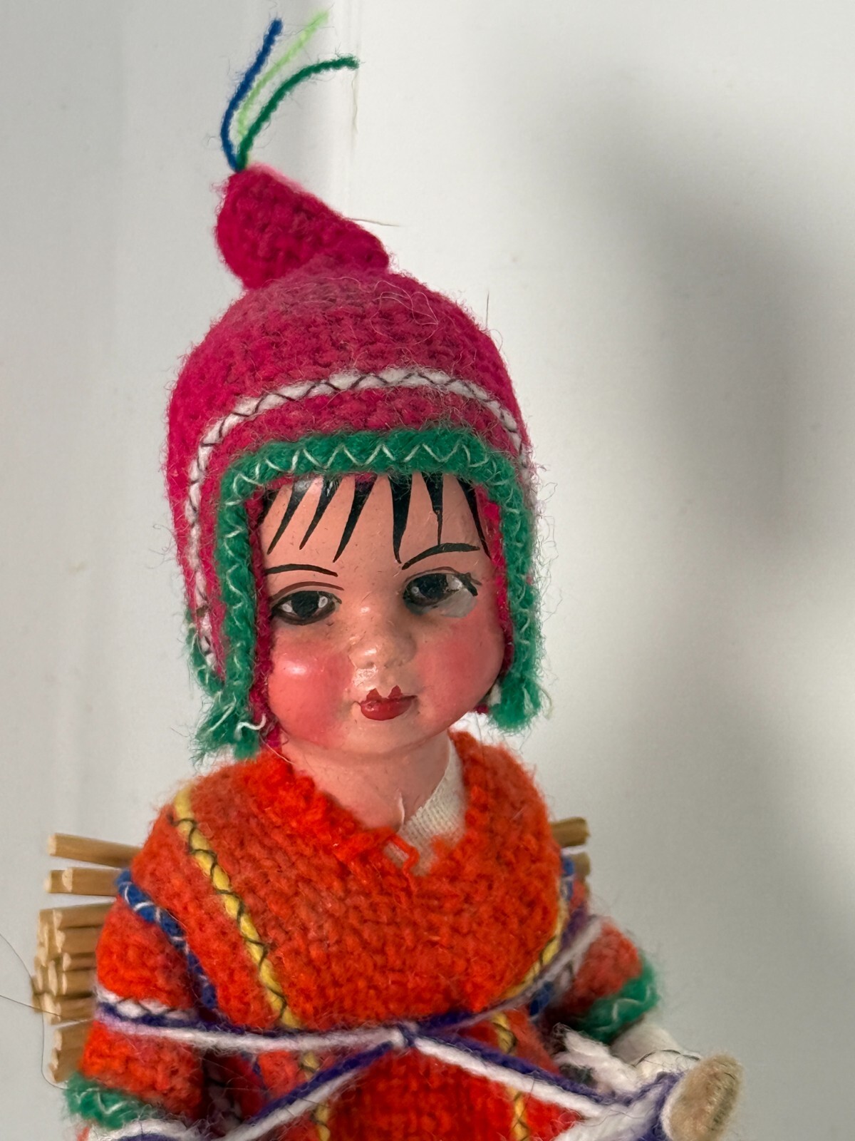 Vintage Handmade Peru Woven Cloth Hand Painted Folk Art Doll