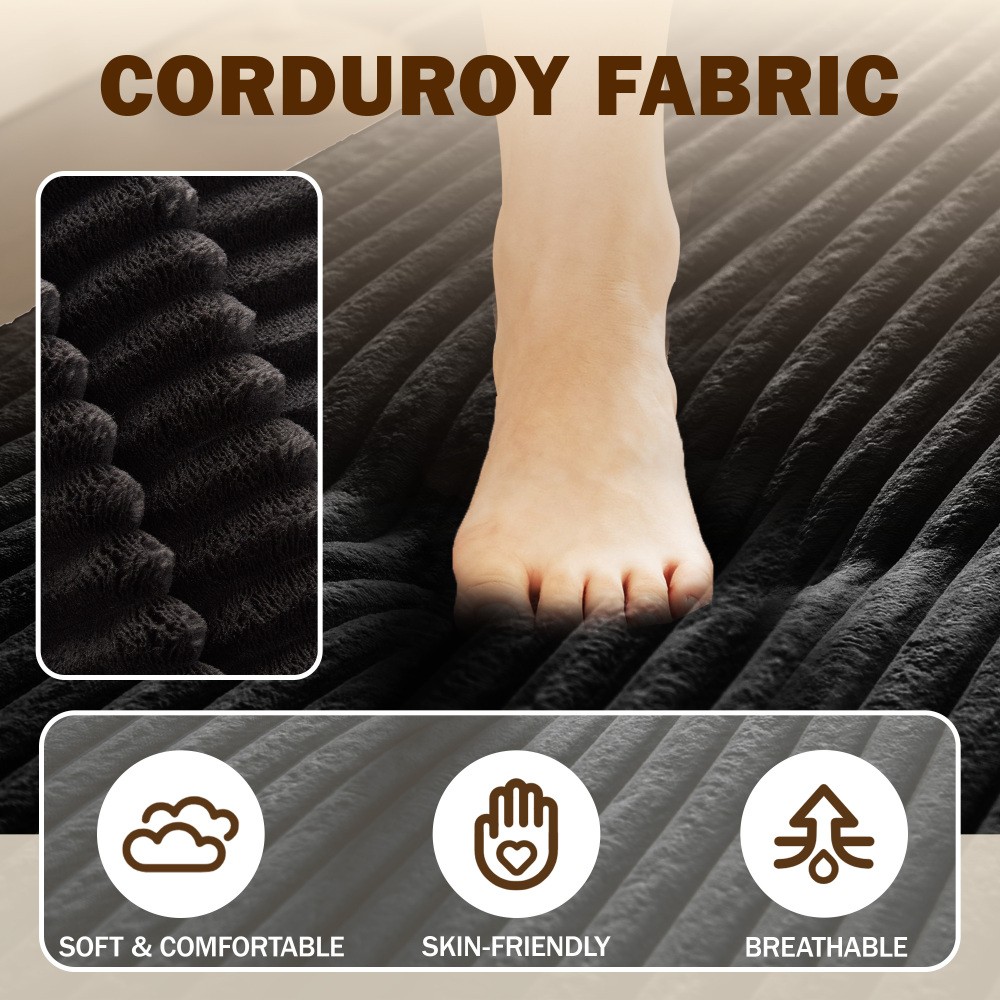 Corduroy Twin Floor Sofa Bed w/ 2 Pillows, Foldable Sleeper Couch, Black