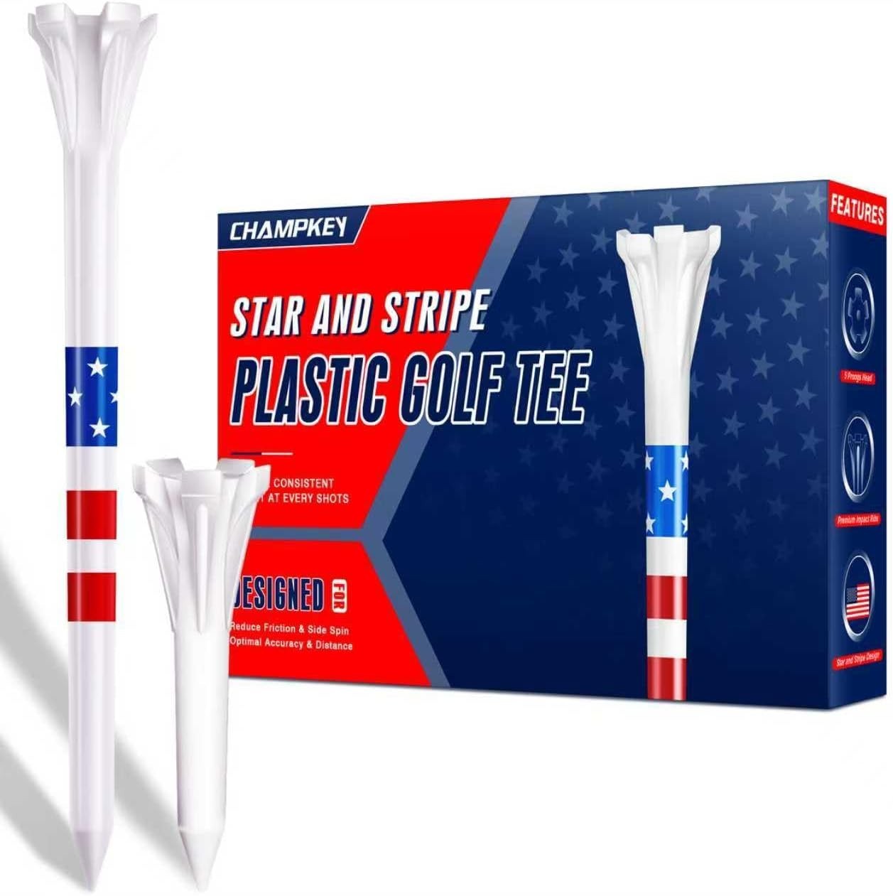 5-Prong Plastic Golf Tees 120 Pack - Star and Stripe Marking System Golf Plas...