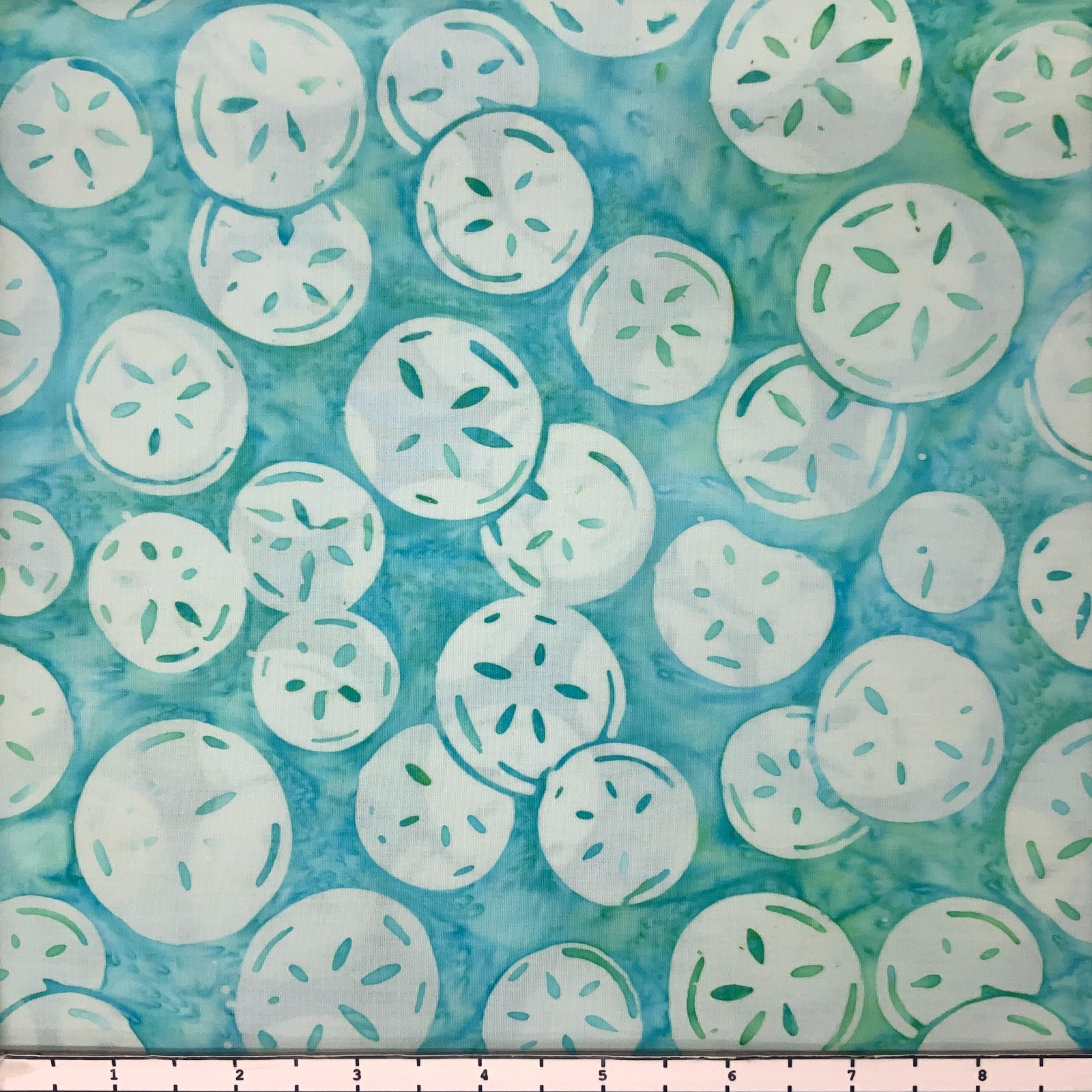 1 Yard Cut of Lunn Fabric Sand Dollar Batik 100% Cotton 4891 Aqua Ocean Sea Blue