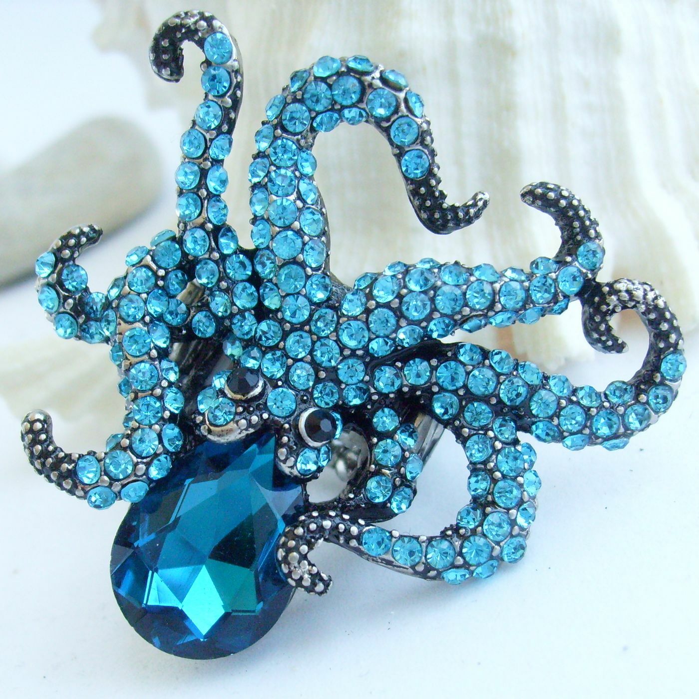 Unique Adjustable Cocktail Octopus Ring Rhinestone Crystal ER084