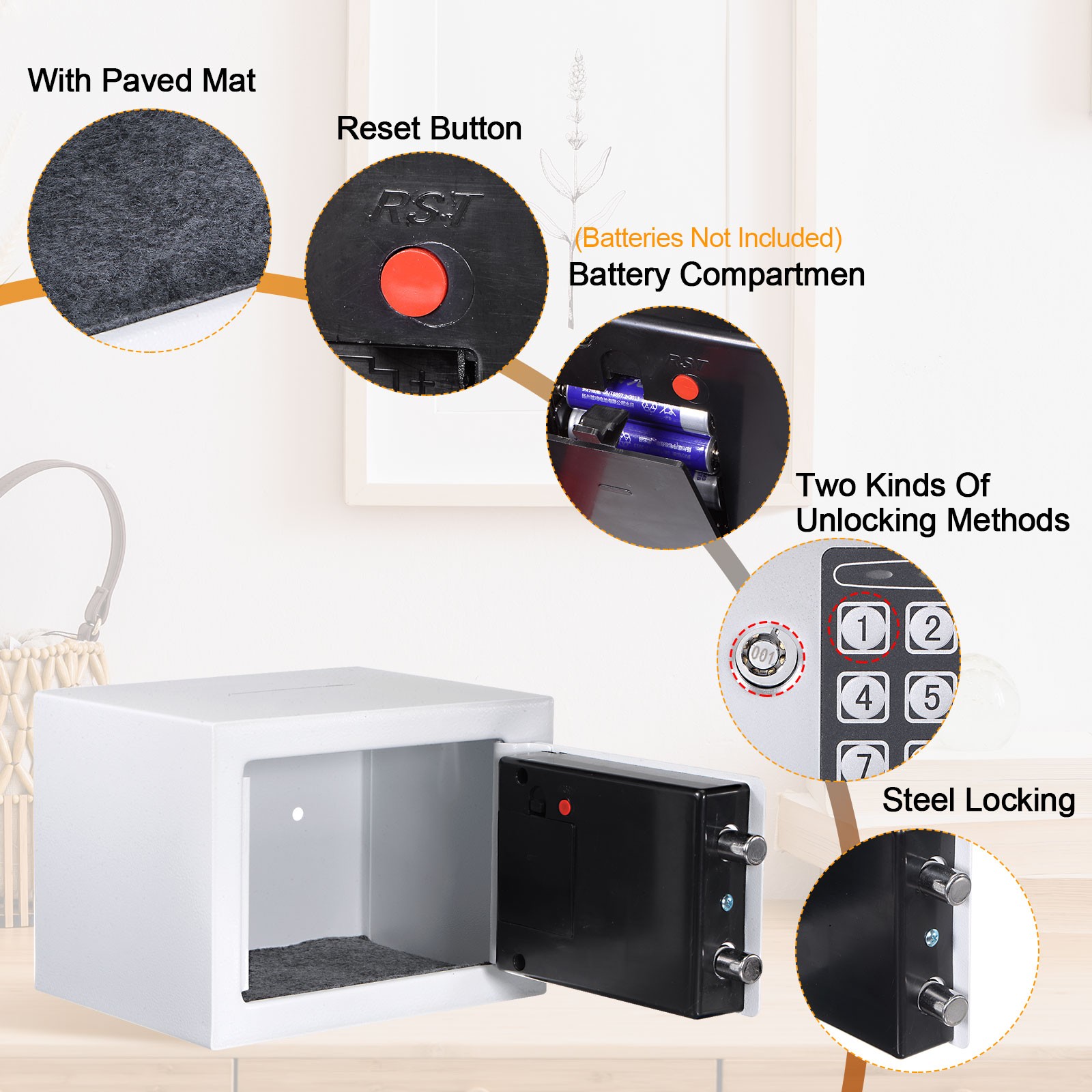 Small Safe Box Digital Electronic Security Safe Box for Home White
