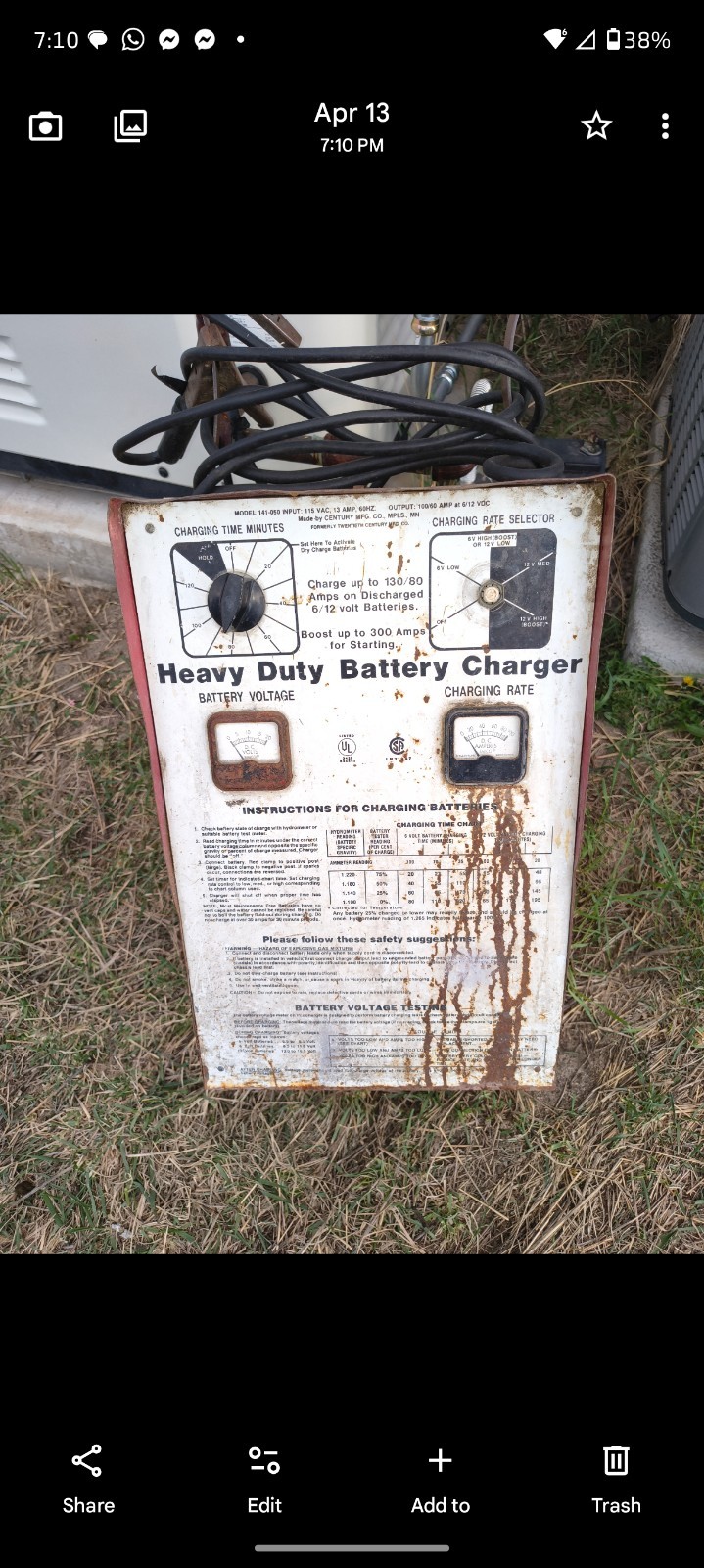 Century 141-050 Battery Charger Parts - 300A Face Plate+Meters+Timer+NEW Handle