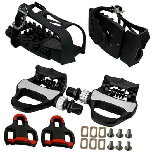 3-in-1 Indoor Cycling Pedals - Look Delta Compatible with Toe Clips & Cleats