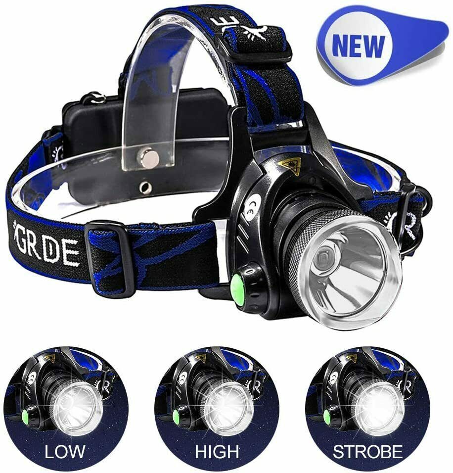 Zoomable LED Headlamp Rechargeable Headlight Camping Head Torch Flashlight US