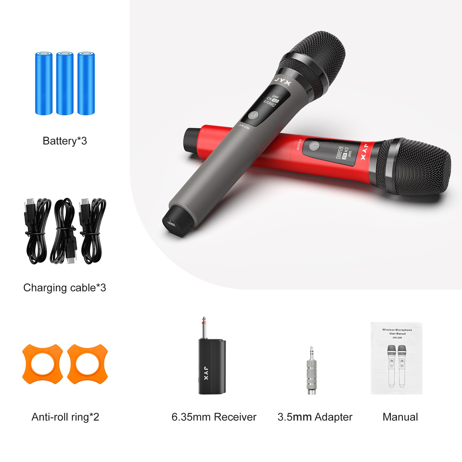 FarFun Wireless Microphone Rechargeable UHF Handheld Mic for Stage Performance