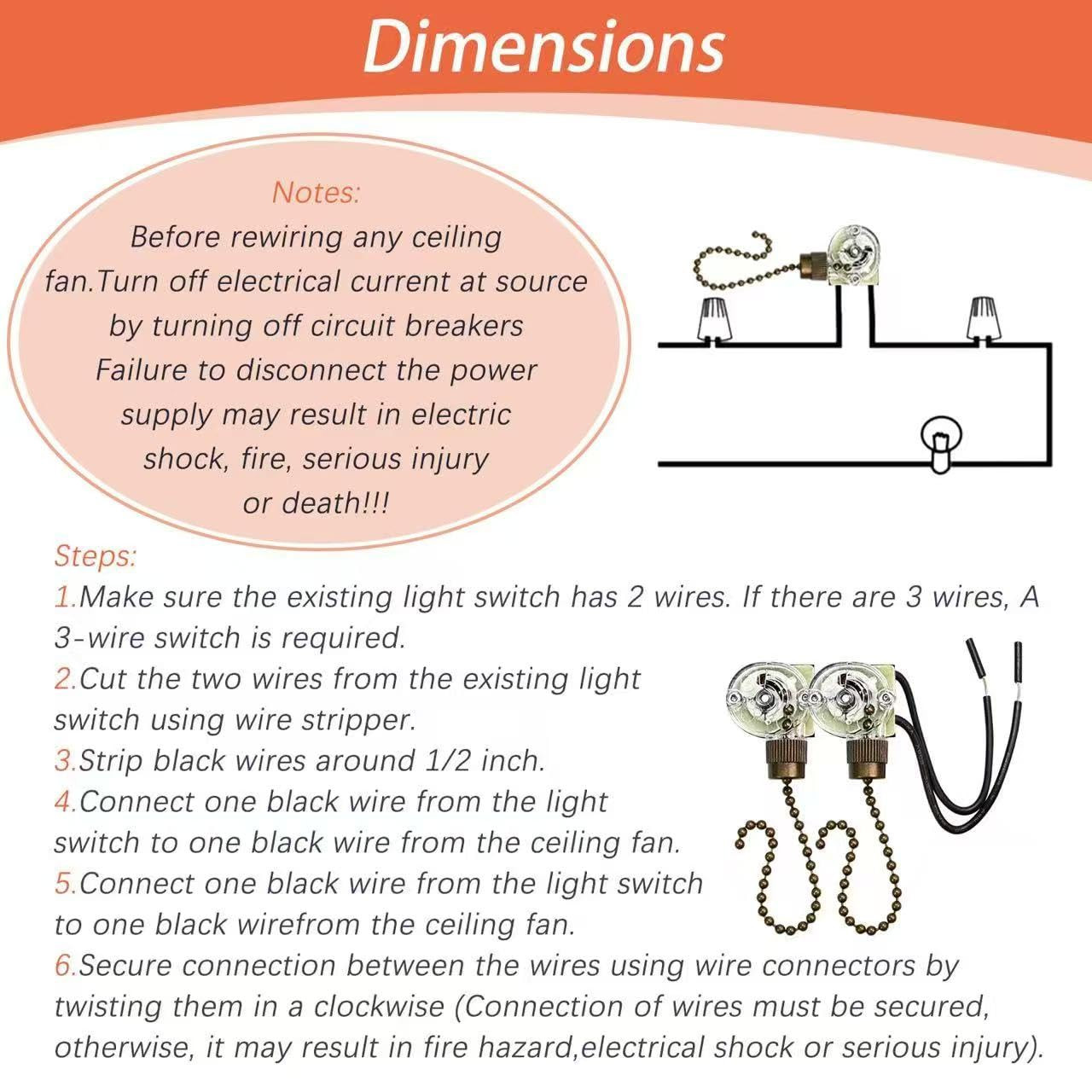Pull Chain Light Switch ZE 109 On Off Ceiling Fan Lamp Replacement Part