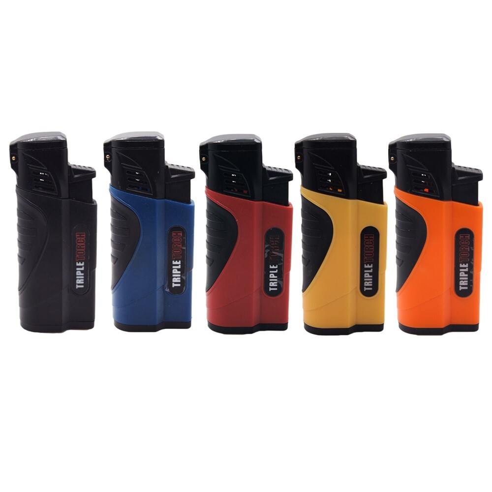 12 PACK Quad Jet Torch Lighter Adjustable Flame W/ Cigar Puncher Solid Color