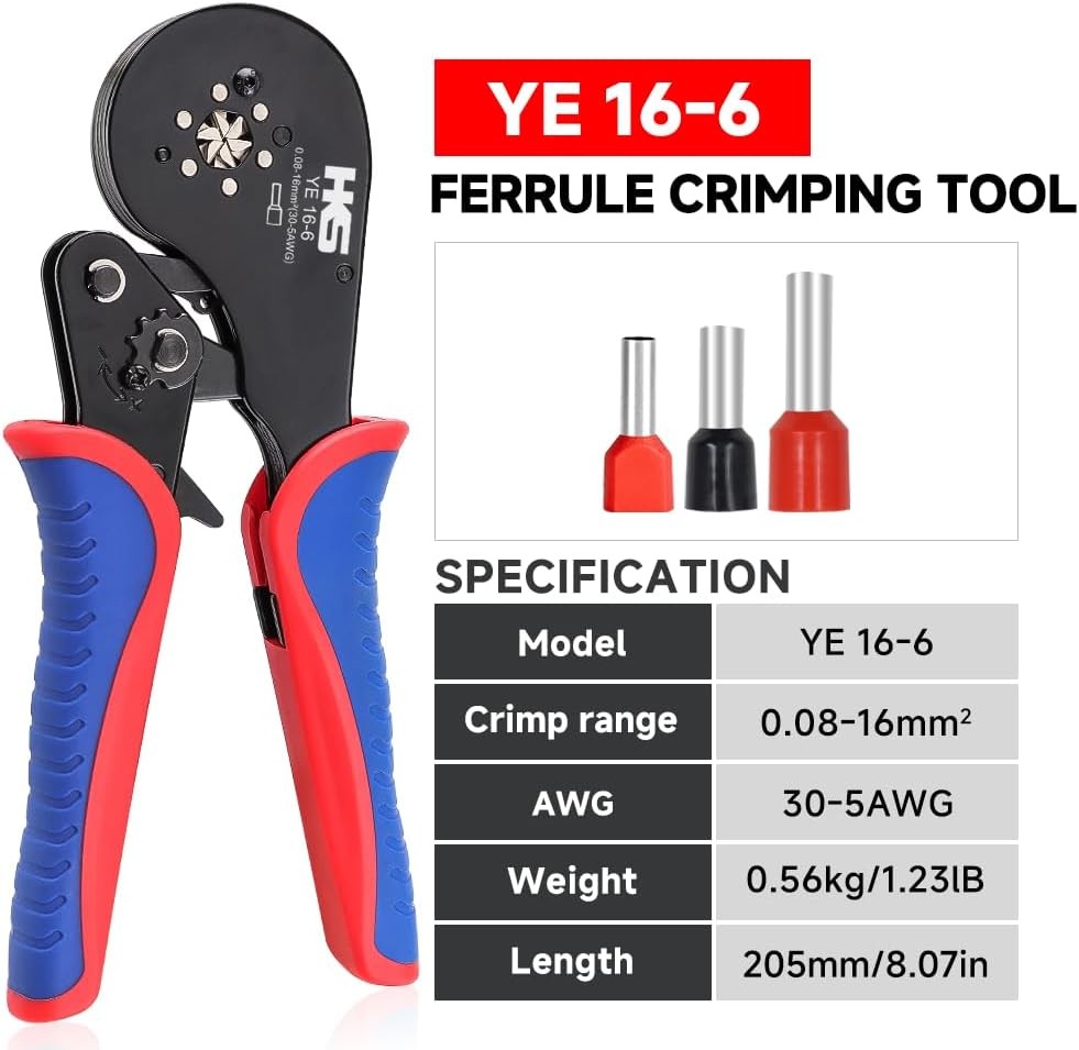 Self-Adjusting Hexagonal Ratchet Crimper for Ferrules AWG 30-5, End-Sleeve Tool