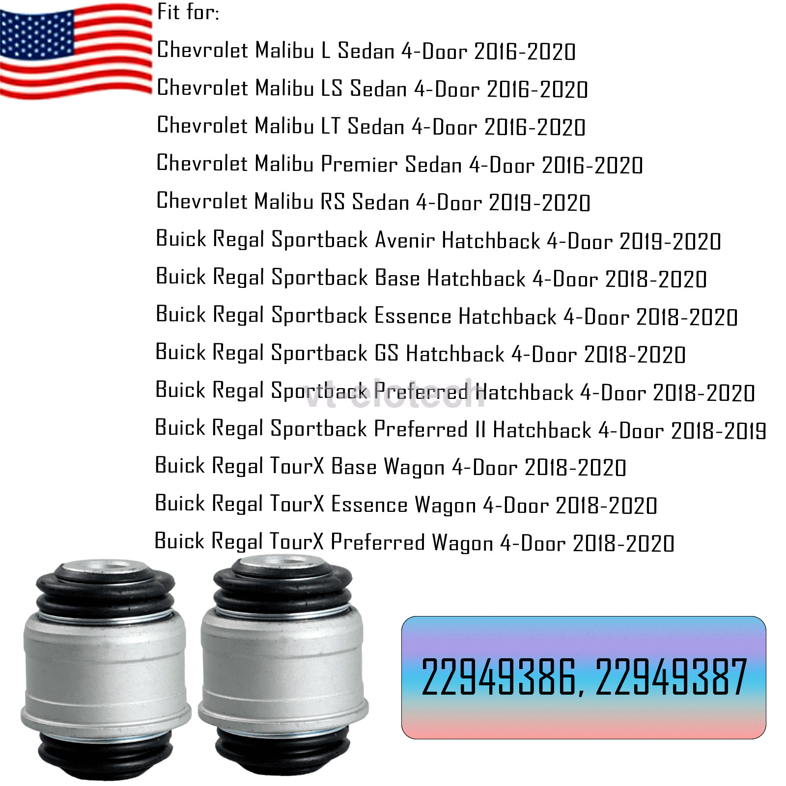 LH & RH FOR Chevy Malibu 16-20 L4 1.5L 1.8L 2.0L Rear Suspension Knuckle Bushing