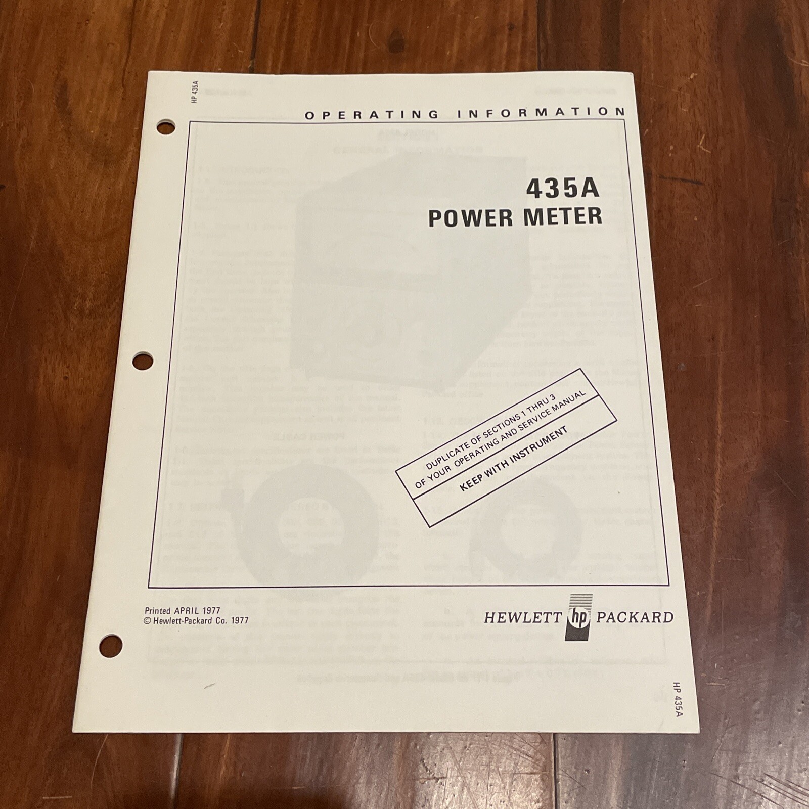 HP 435A Power Meter Operating Information 00435-90019