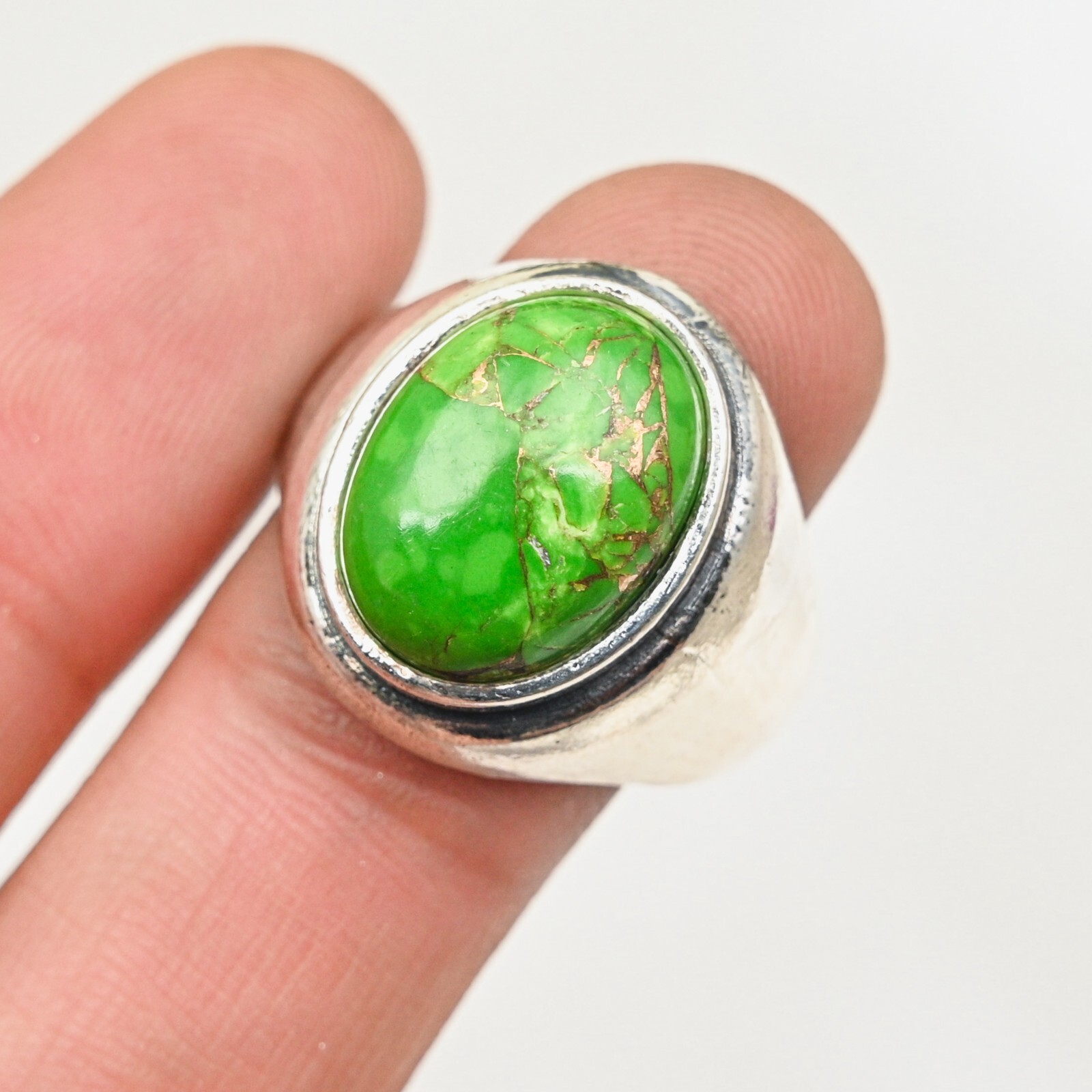 Green Copper Turquoise 925 Sterling Silver Statement Men's Ring, All Size M156