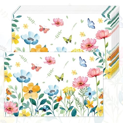 30 Pack Floral Placemats Set Butterfly Flower Disposable Paper Placemats