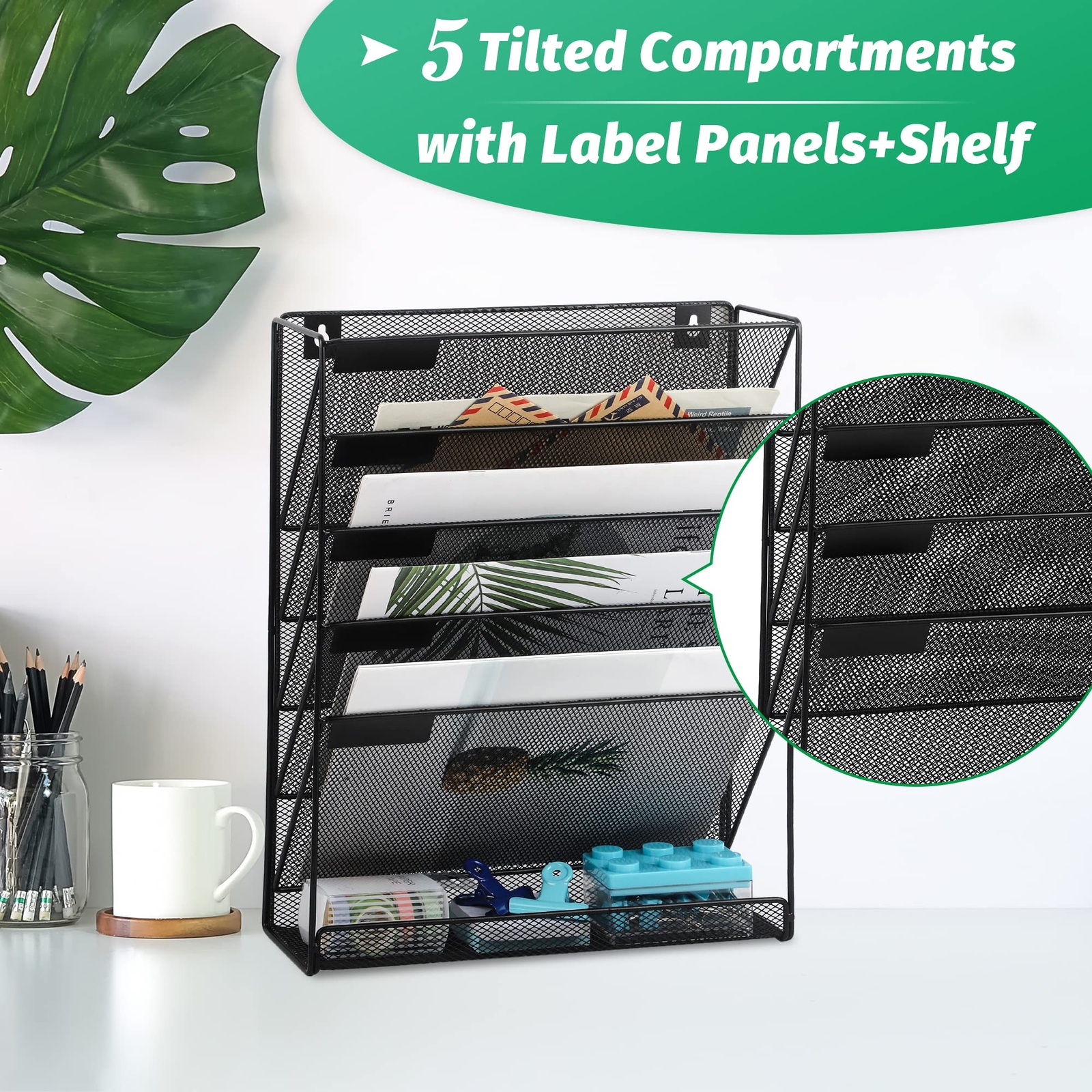 Desk File Organizer Mesh 5tier Hanging Wall Mount Document Organization Stand De